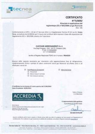 Cucciari Arredamenti Certificato Frigorista